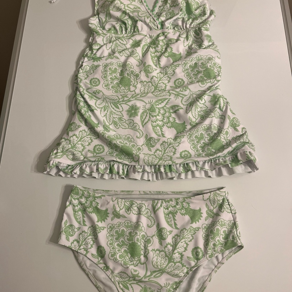 Elegant Green and White Bikini Set